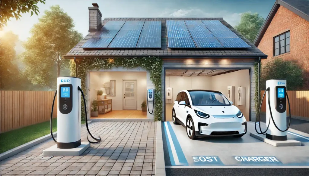 Comparação entre carregador residencial e comercial para carro elétrico, ilustrando qual o melhor carregador para cada perfil de uso
